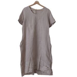 Rose Marie Made in Italy Women Midi Dress Large 100% Linen Tan Lagenlook Coastal